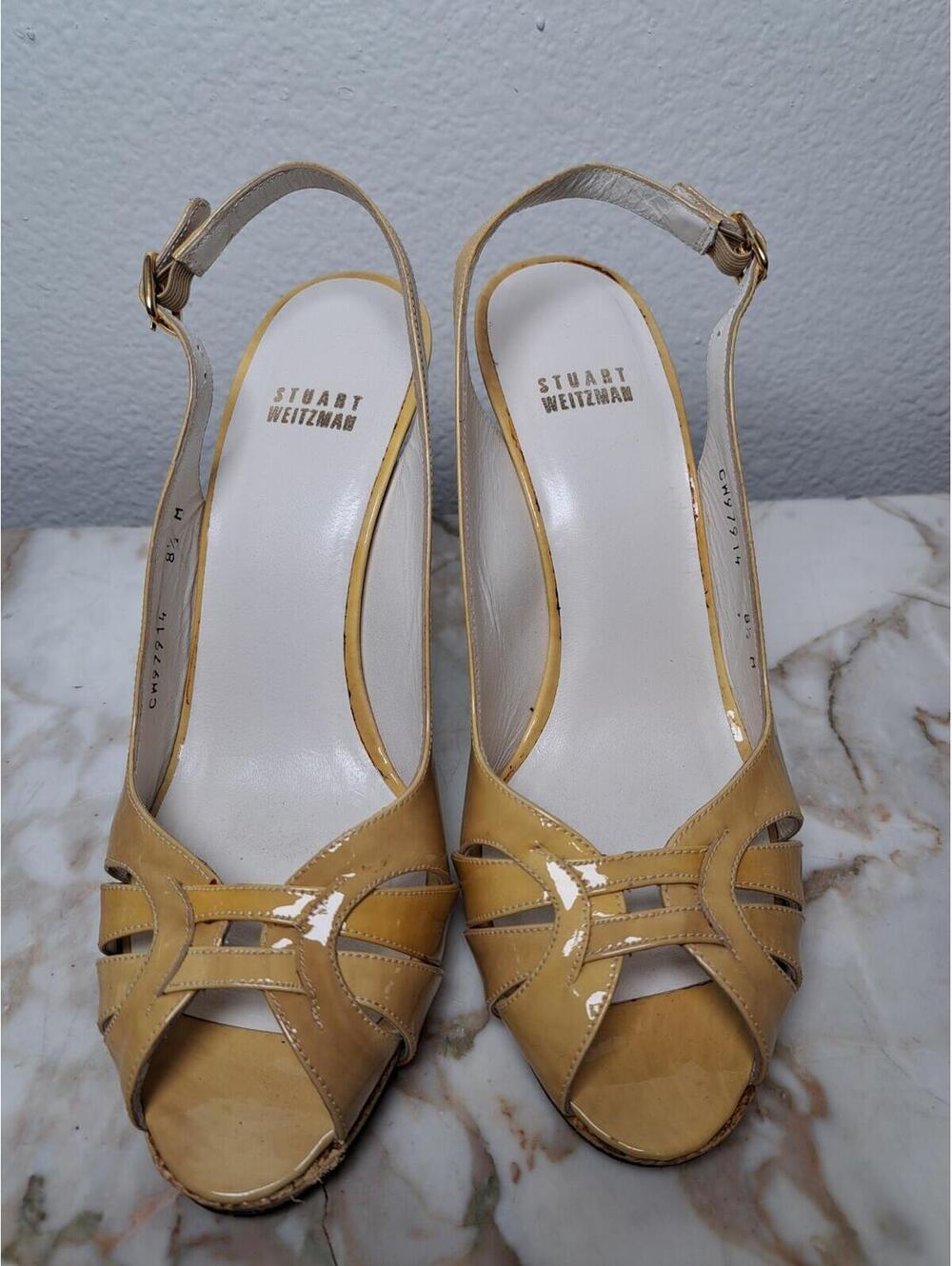 STUART WEITZMAN Women’s shoes BEIGE SLINGBACK WEAVE HEEL size 8.5 M